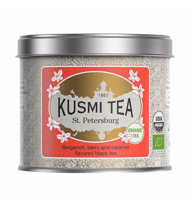 Kusmi Tea St. Petersburg - 4.4 oz Loose Tea Tin - Organic Earl Grey Black Tea with Red Berry, Caramel, Vanilla & Bergamot