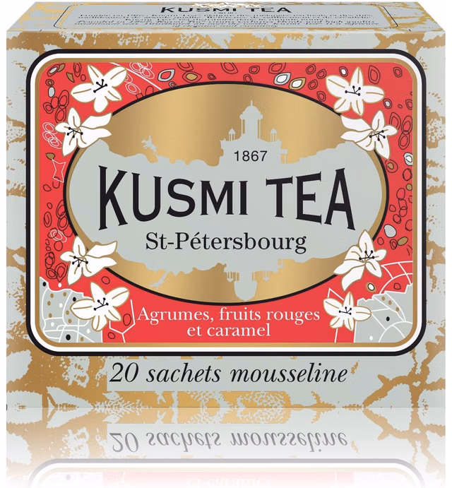 Kusmi Tea St. Petersburg Black Tea - Earl Grey, Caramel, Red Fruits, and Essential Oils of Bergamot Mixture With a Hint of Vanilla Perfect Taste (20 Muslin Tea Bags 20 Servings)