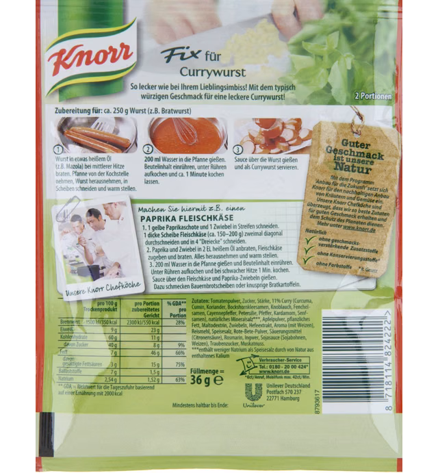 Knorr Fix curried sausage (Currywurst) (Pack of 4)