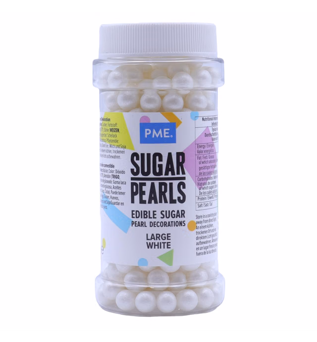 PME Large White Edible Sugar Pearls, 3 Ounce
