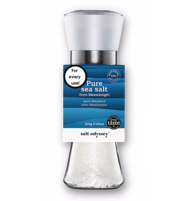 SALT ODYSSEY Grinder Salt, Pure Sea Salt for Seasoning Meat, Fish and Chicken, 100% Natural Sea Salt from Greece, Gourmet Pure Sea Salt Mill Grinder (7.05 oz.)