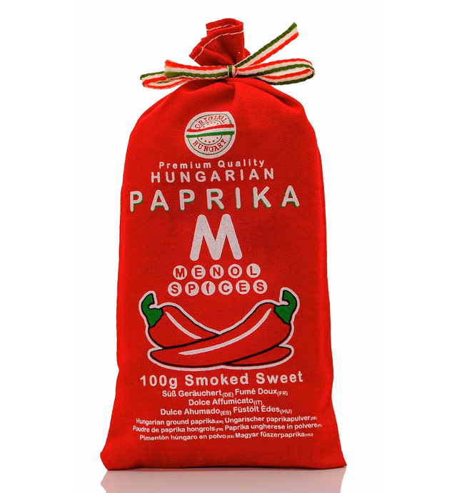 Menol Spices Authentic Hungarian Smoked Paprika Powder (Smoked Sweet, 3.5oz / 100g) Premium Gourmet Quality, Incredible Smokey Flavor, Vibrant Red, Produced in region of Szeged, Hungary, Environmentally friendly packaging