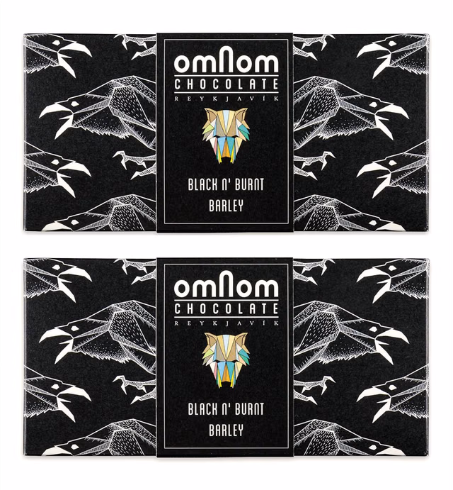 OmNom Black n' Burnt Barley | Black White Chocolate Flavoured With Toasted And Puffed Barley And Lava Salt | Icelandic Bean To Bar Chocolate by OMNOM CHOCOLATE REYKJAVIK | 2 x 60g Bar