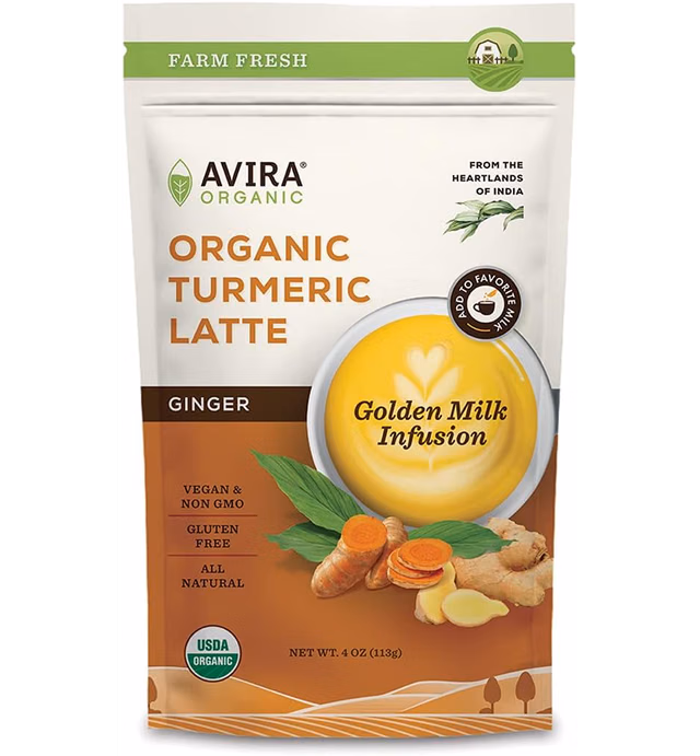 Avira Organic Turmeric Latte Ginger-4oz, with Curcumin, Vanilla, Black Pepper, Cinnamon, Cardamom, Healthy & Delicious, Super Food, Golden Milk Infusion, Vegan & All Natural