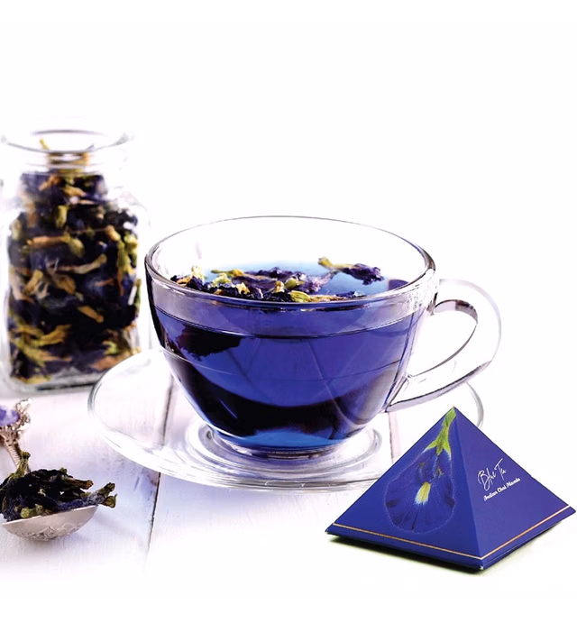 BLUE TEA - Blue Tea Indian Chai Masala - HANDCRAFTED 12 Pyramid Tea bags (12 cups) |Organic Dried Butterfly Pea Flower, Ginger, Cinnamon, Cardamom | For Gift - Anniversary, Birthday, Friendship |