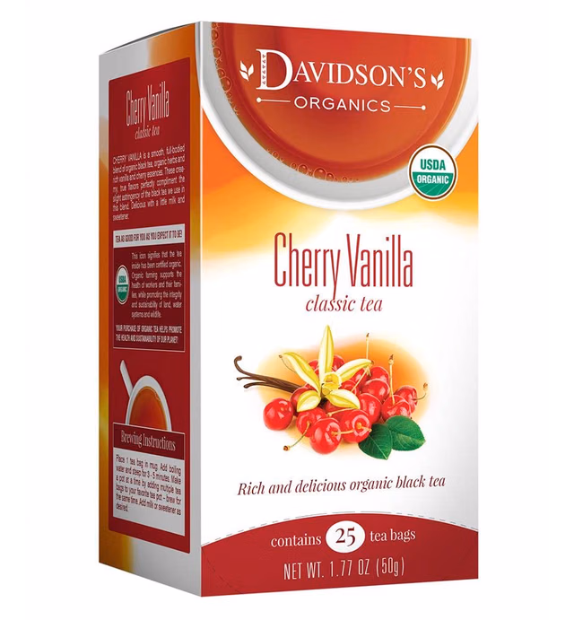 Davidson's Organics, Cherry Vanilla, 25-count Tea Bags, Pack of 6