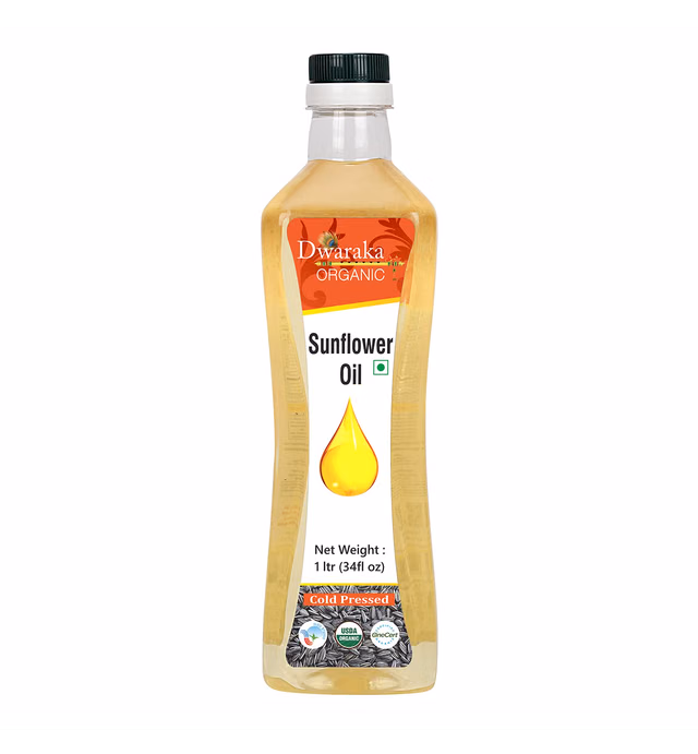 Dwaraka Organic - Cold Pressed Sunflower Oil, 1L, 33 Fl Oz, Healthy, Organic, Non GMO, All Natural