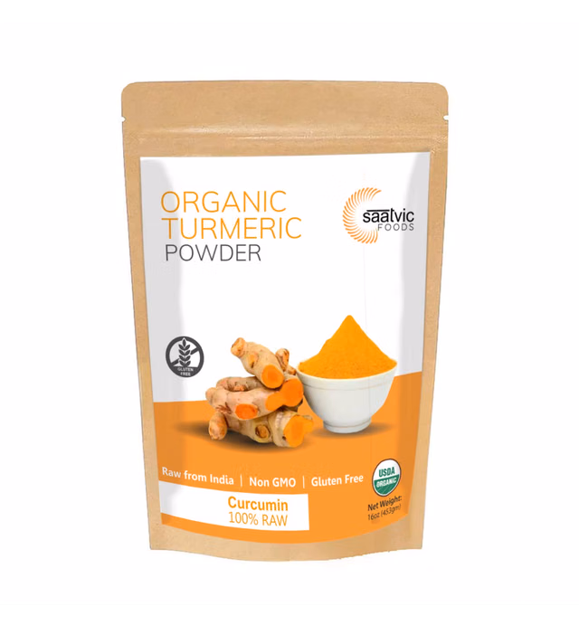 Organic Turmeric Root Powder w/Curcumin | Lab Tested for Purity | 100% Raw from India | Resealable Kraft Bag by Saatvic Foods (8oz)