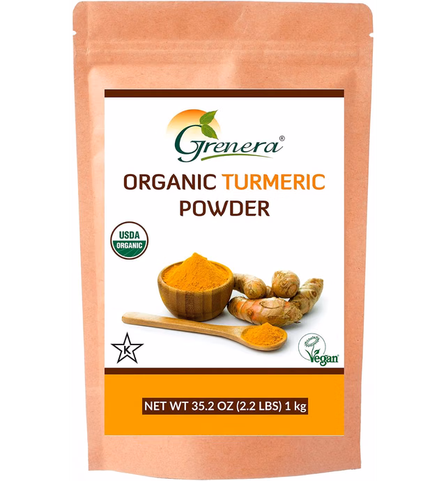 Grenera Organic Turmeric Powder 2.2 lbs (35.2 Ounce) - 2.18% Curcumin, Lab Tested for Purity, Organic Certified Raw Turmeric Powder