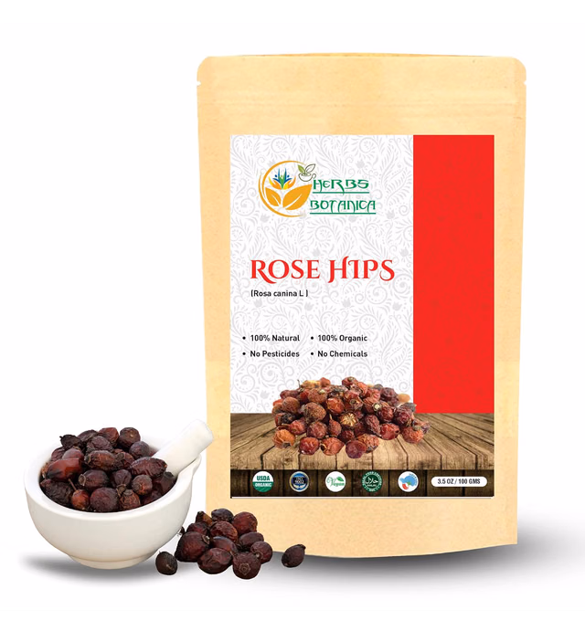 Herbs Botanica Rosehips Dried Organic Rose Hip Herbal Tea, Homemade Sauce, Jellies, Soups, Seasoning, Syrup Vitamin C Rich 100% Naturally Dried Rosa Canina Cynorrhodon 3.5 oz | Resealable Kraft Bag