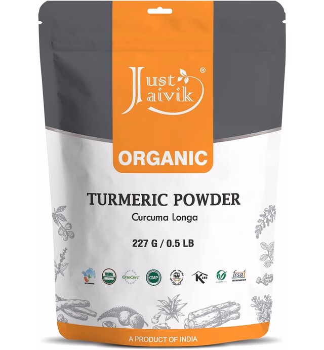 Just Jaivik 100% USDA Organic Turmeric Powder (Curcuma Longa) - Certified Organic by OneCert Asia Under NOP- 227 GMS / 1/2 LB Pound / 08 Oz - (an USDA Organic Product)