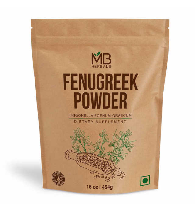 MB Herbals Fenugreek Seeds Powder 1 Pound | 16 oz / 454 Gram | Organically Grown Fenugreek | Trigonella foenum-graecum Sd. | Methi Powder