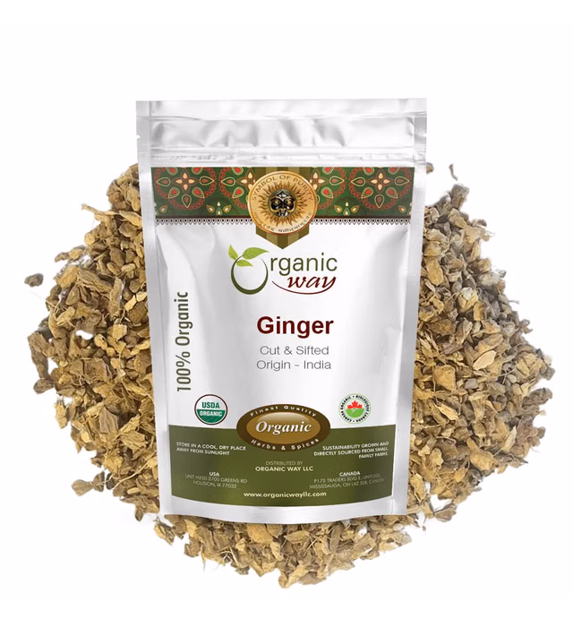 Organic Way Premium Dried Ginger Root Cut & Sifted (Zingiber officinale) | Herbal Tea - Organic & Kosher Certified | Raw, Vegan, Non GMO & Gluten Free | USDA Certified | Origin - India (1/2 LBS)