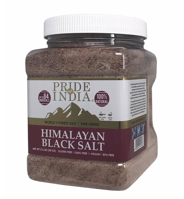 Pride Of India - Himalayan Black Rock Salt - Fine Grind, 2.2 Pound (1 Kg) - Kala Namak - Contains 84+ Minerals - Perfect for Cooking, Tofu Scrambles, Table, Kitchen, Restaurant, & Bathing Use