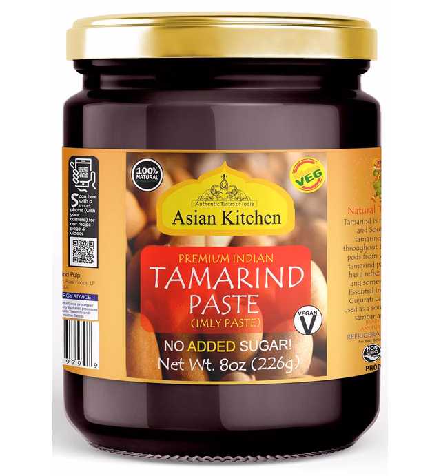 Asian Kitchen Tamarind Paste Puree (Imli) 8oz (227g) Glass Jar, Gluten Free, No Added Sugar ~ All Natural | Vegan | Non-GMO | No Colors | Indian Origin