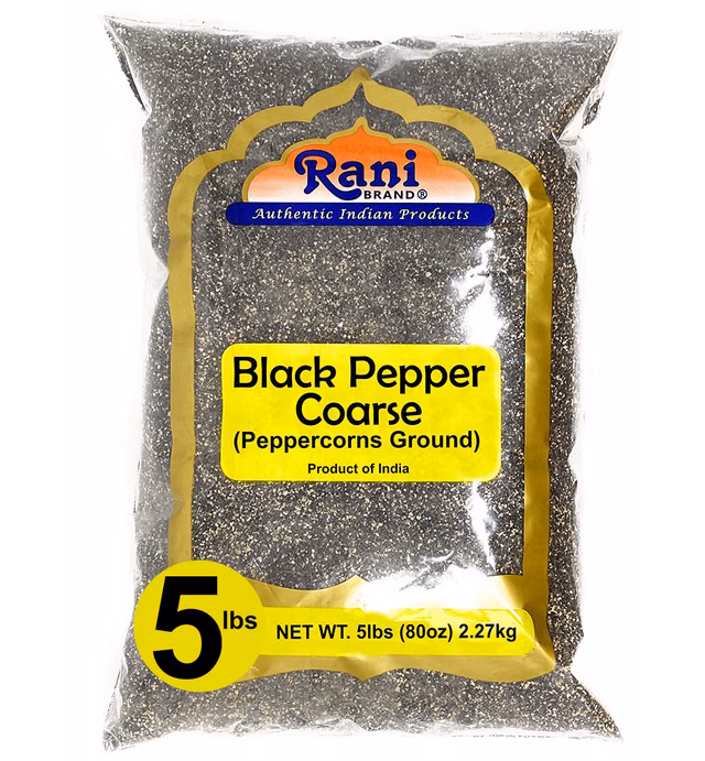 Rani Black Pepper Coarse Ground 28 Mesh (Table Grind), Premium Indian 80oz (5lbs) 2.27kg Bulk ~ All Natural | Vegan | Gluten Friendly | NON-GMO | Indian Origin