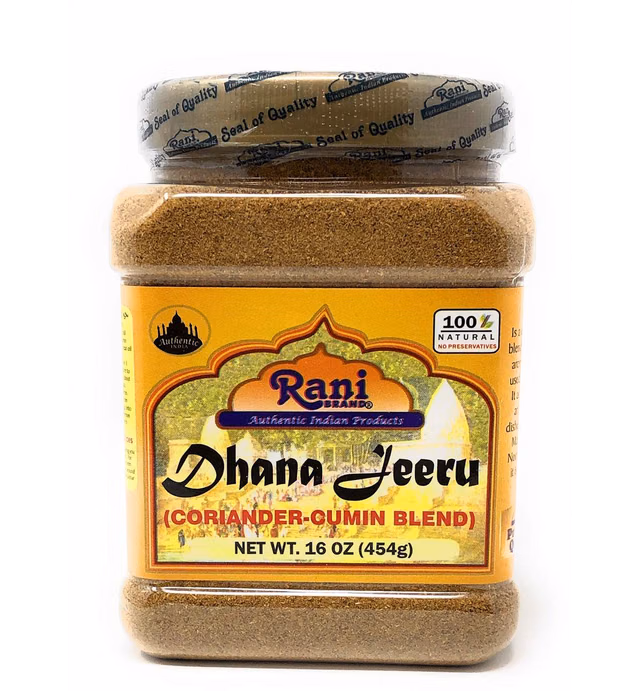 Rani Dhana-Jeeru (Coriander-Cumin Blend 50-50) Powder 16oz (1lb) 454g PET Jar ~ All Natural | Vegan | Gluten Friendly | Non-GMO | Indian Origin