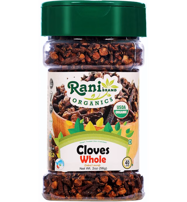 Rani Organic Cloves Whole (Laung Sabut) 2oz (56g) PET Jar, Great for Food, Tea, Pomander Balls and Potpourri ~ All Natural | Vegan | Gluten Friendly | NON-GMO | Indian Origin | USDA Certified Organic