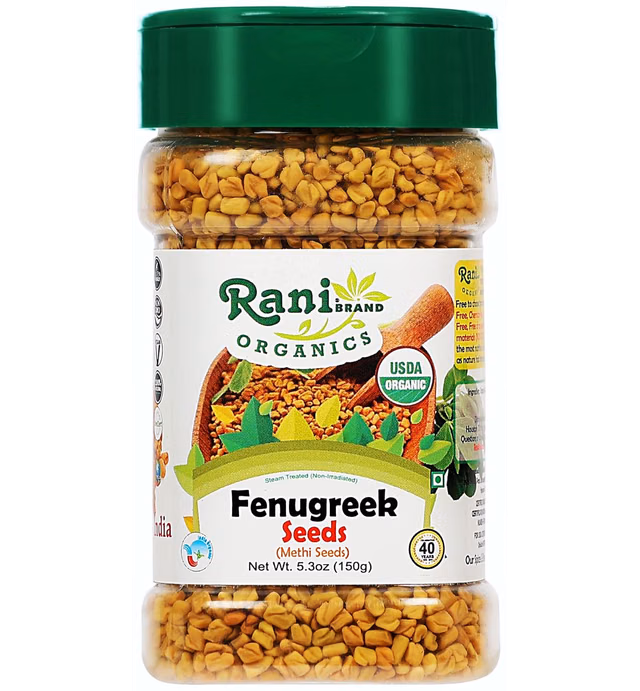 Rani Organic Fenugreek (Methi) Seeds Whole 5.29oz (150g) PET Jar, Trigonella Foenum Graecum ~ All Natural | Vegan | Gluten Friendly | NON-GMO | Indian Origin | USDA Certified Organic