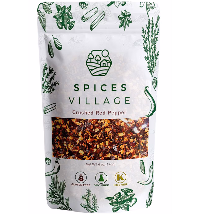 SPICES VILLAGE [ 6 oz ] Crushed Red Pepper, Fresh Dried Chili Flakes for Cooking, Pizza and Seasoning - Kosher Certified, All Natural, Gluten Free, Non GMO, Resealable Bulk Bag