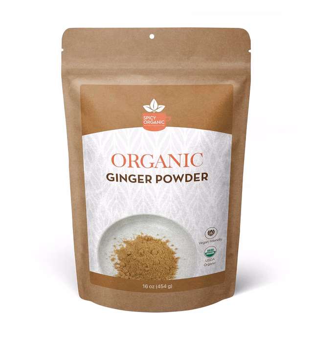 SPICY ORGANIC Ginger Powder - 100% Pure USDA Organic - Non-GMO, Gluten-Free - Comes in a Resealable Pack - Raw Ground Ginger Root - 44 Servings Per Container, 16 Oz (454 grams)