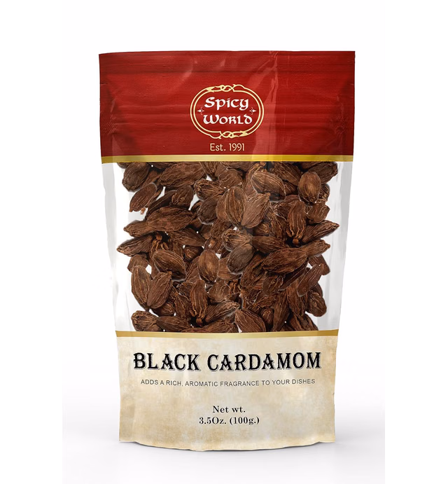 Black Cardamom Pods 3.5 Oz Bag (100gm) | Whole Kali Elaichi Indian Spice by Spicy World