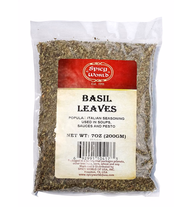 Dried Basil Leaves 7oz (200g) - Natural, Non-GMO, Vegan, Ayurveda Herb - by Spicy World