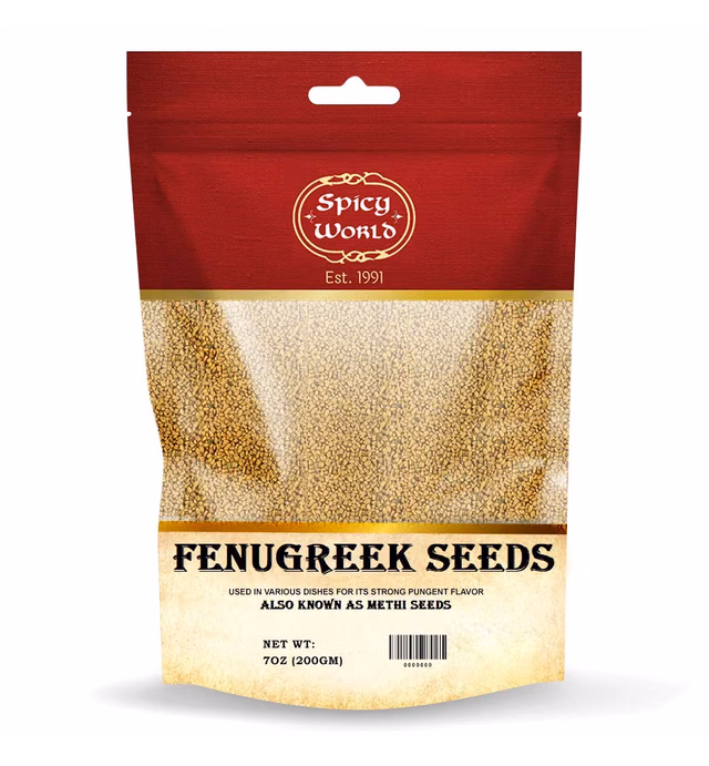 Spicy World Fenugreek Seeds (Methi) 7 Ounce Bag - All Natural & Pure - Resealable Bag