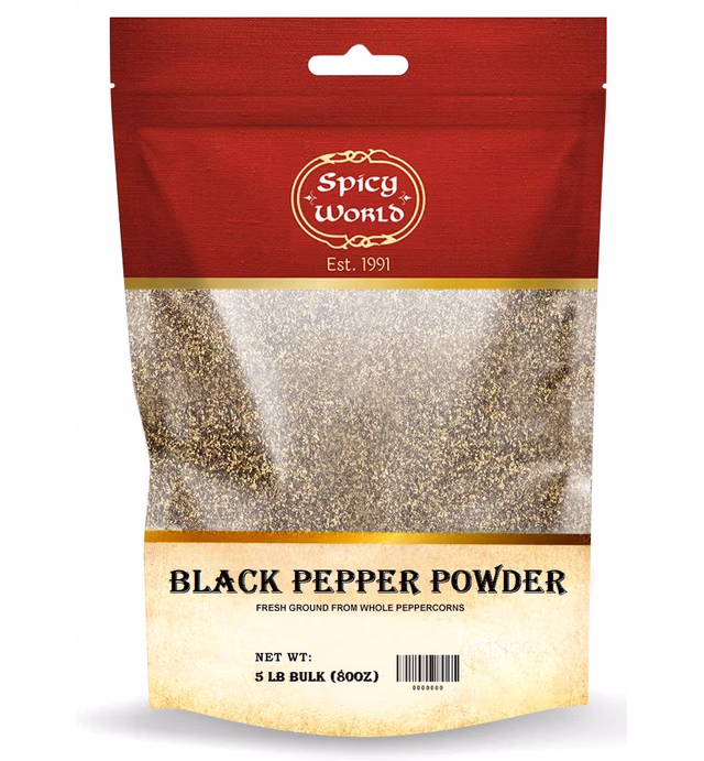 Spicy World Ground Black Pepper Powder 5 Pound Bulk - Table Grind
