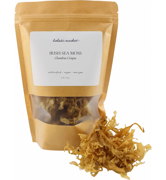 Holistic Market Co. Irish Sea Moss Chondrus Crispus Wildcrafted Vegan Non GMO Authentic Grown Off The Rocks of Cold Water Ocean, 2 Ounce
