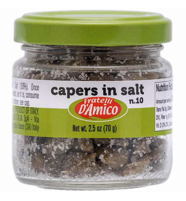 Capers in Salt, Caperi Sotto Sale, Salted, no, #10, Non Pareil, 2.5oz (70g), by Fratelli D'Amico, Product of Italy.