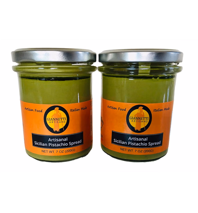 Giannetti Artisans Imported Sicilian Pistachio Spread with NO PALM OIL & 45% Sicilian Pistachio - 2 pack of 7.05 oz Jars
