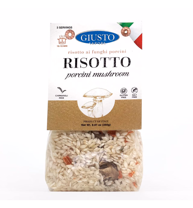 Giusto Sapore Italian Risotto - Porcini Mushroom - All Natural Gluten Free No Added Salt Premium Gourmet Risotto Brand - Imported from Italy and Family Owned
