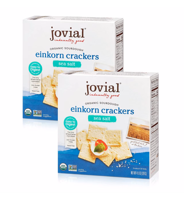 Jovial Organic Sourdough Einkorn Sea Salt Crackers - Sourdough Crackers, Crackers for Cheese Platter, Made with Einkorn, USDA Organic, Non-GMO - 4.5 Oz, 2 Pack