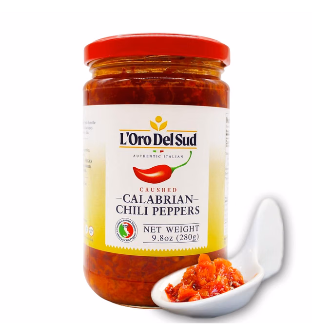 Crushed Calabrian Chili Peppers Paste, 9.8 oz (280 g) Spread, Chopped, Grown and Packed in Calabria Italy, Authentic Italian, Spicy and Savory Taste, L'Oro Del Sud
