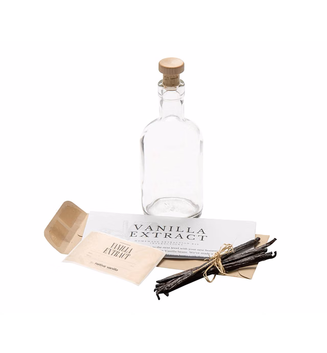 Homemade Vanilla Extract Kit - 10 Vanilla Beans, 375ml Clear Glass Bottle with cork in Crafted Wooden Box - Great for Gift set