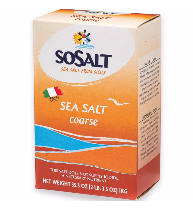 Coarse Natural Sea Salt, 1 kg (35.3 oz), SoSalt, Sicilian Sea Salt, Mediterranean Sea Salt, Sicily, Italy.