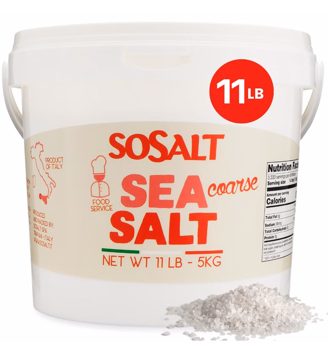 Coarse Natural Sea Salt, Mediterranean, (5kg) 11 lb, SoSalt dal Mare di Trapani, Sicilian, Bulk, Foodservice Bucket, Grinder Refill Canning, Pickling, Cooking, Grilling, Asado, Parilla, Steak, Trapani, Mediterranean, Sicily, Italy.
