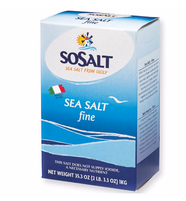 Fine Natural Sea Salt, 1 kg (35.3 oz), SoSalt, Sicilian Sea Salt, Mediterranean Sea Salt, Sicily, Italy