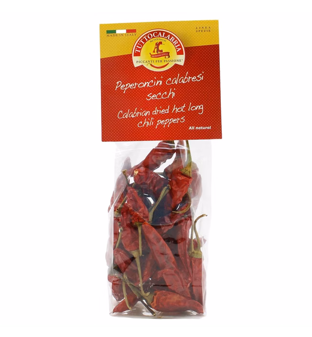 Dried Whole Calabrian Chili Peppers, 20 g, Dry Peppers on Stem, Great for cooking or decoration, All Natural, Non-GMO, Product of Italy, TuttoCalabria
