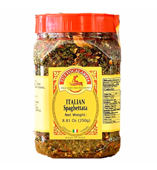 Spaghetti Sauce Seasoning, Spicy Italian Spaghettata, Add oil to pan, heat, mix in seasoning, and then toss with your favorite pasta, 250g, TuttoCalabria