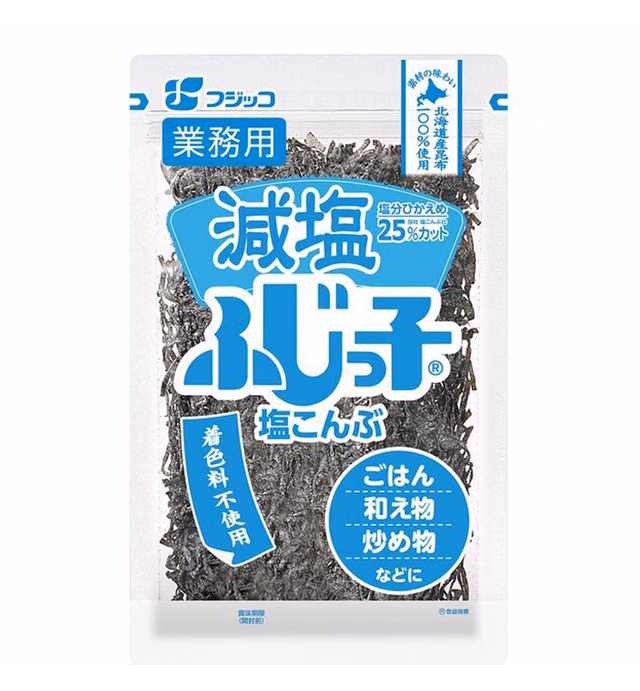 Fujicco Japanese Seasoned Kelp Strips (Shio Kombu), Low Sodium Version, 120g