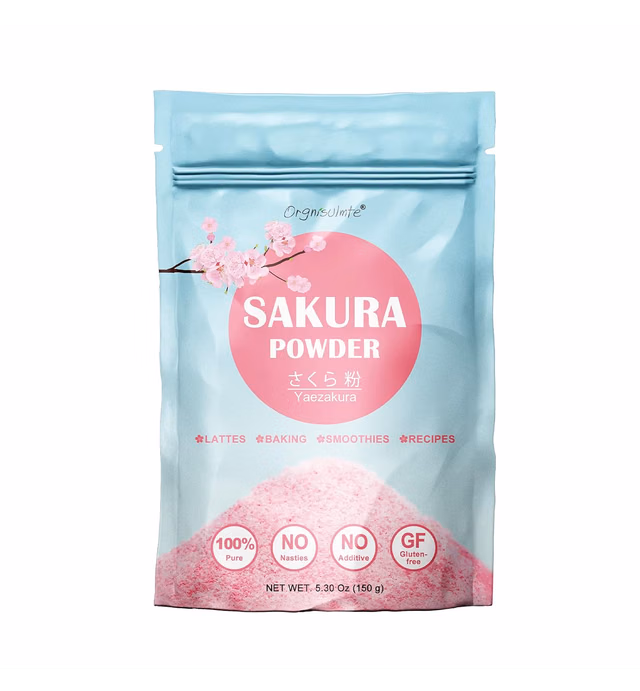 Orgnisulmte Sakura Powder 100% Japanese Cherry Blossom, Sakura Latte Gluten-Free, Keto Friendly, Made in Japan 5.3 Oz (150g)