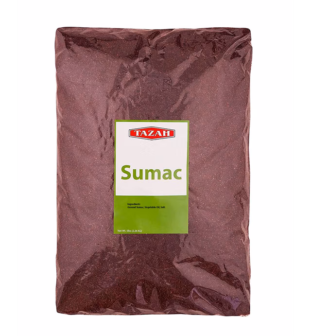 Tazah Sumac Spice - 5 Pounds Ground Sumac Seasoning from Jordan - Essential Ingredient for Mediterranean and Middle-Eastern Cuisine - Perfect for Marinades, Dry Rubs, Kabobs, and Dressings - Non-GMO, Gluten-Free, All-Natural