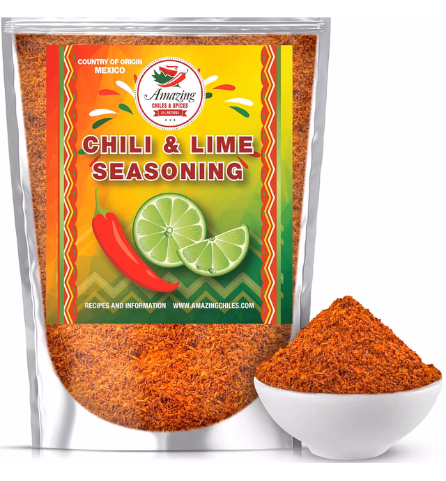 Chili Lime Seasoning, 8 oz. Fresh Natural Peppers and Sea Salt with Lime. Tangy Citrus Flavor With Mild Heat, Pairs with Fruit, Veggies, Seafood, or meat. By Amazing Chiles & Spices