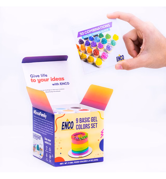 ENCO 9 Basic Food Coloring Gel Set 1.41 oz each (40 g) Concentrated, Vegan, Includes Color Mixing Guide