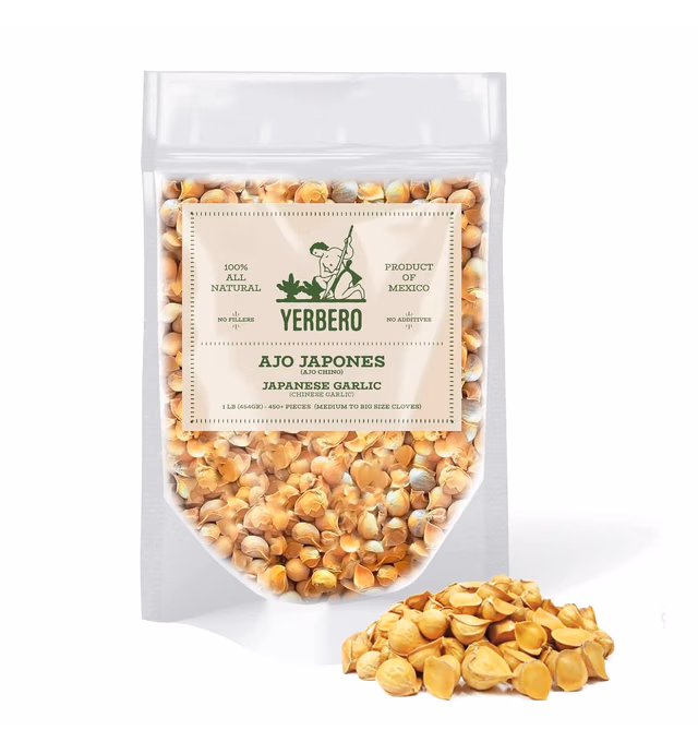 Yerbero - Chinese Garlic | Ajo Chino (Allium sativum) 1 BAG 1 Lb 450+ Garlic Cloves | Stand Alone Resealable Bag Keeps Garlic Always Fresh! Crafted By Nature100% All Natural Big Size Garlic Cloves