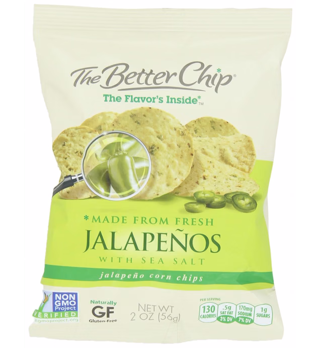 The Better Chip Tortilla Chips, Jalapeno and Sea Salt, 2-Ounce (Pack of 18)