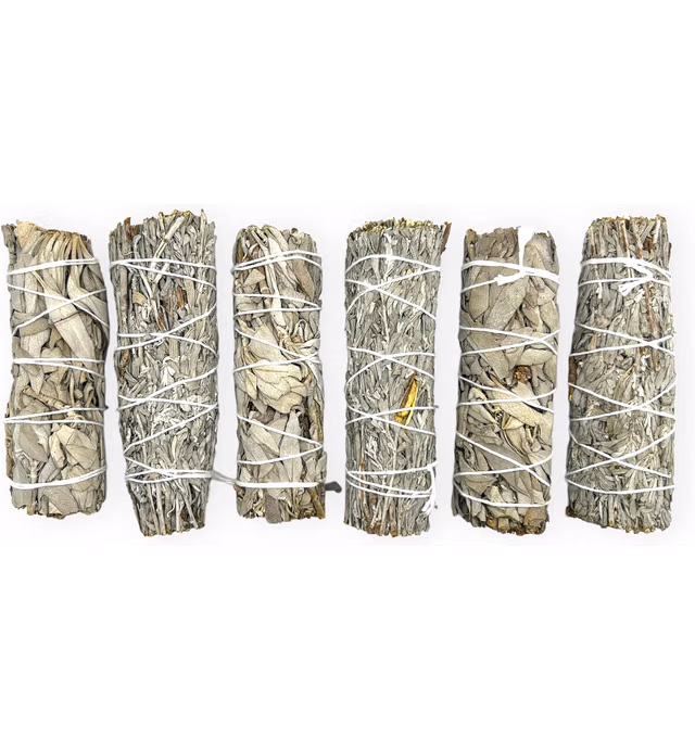 (Pack of 6)- Yerbero - Premium 4 Inch 3 California White Sage + 3 Blue Prairie Sage Wand Bundle. 6 Hand Tied Rolls Smudging Kit for Home Cleansing, Meditation. Purifying Ceremonial Ritual