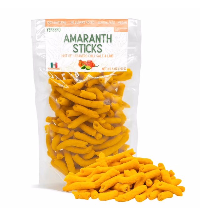 Yerbero - Amaranth Churritos Habanero Flavor 5oz (141g) | Amaranth Strips With Habanero, Lemon and Sea Salt | 100% Natural, Gluten Free, Vegan.